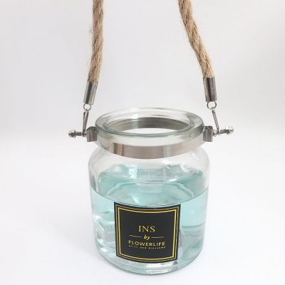 clear glass candle jar with Hanging rope and blackboard