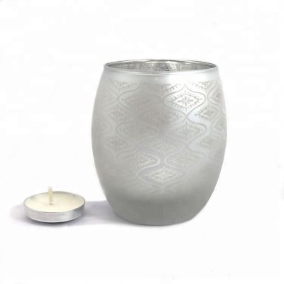 8oz silver frosted glass tealight candle holder 