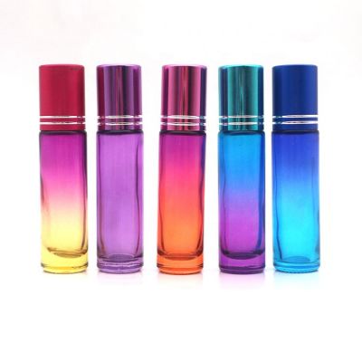 Wholesale 10ml Glass Perfume Rainbow Color Roll On Bottle With Colorful Aluminum Cap