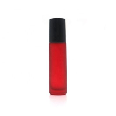 10ml Roll on Glass Bottle Frosted Matte Red for Essential Oil Bottle with Black Cap