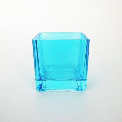 Ocean Blue Decorative Cube Square Glass Votive Tealight Candle Holder
