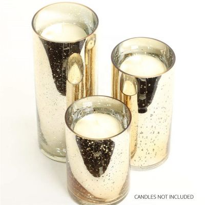Wholesale Gold Mercury Cylinder Glass Candle Holder Glass Cylinder Vases for Flowers and Candles