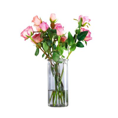Top Sale Rectangular Pink Blue Big Geometric Glass Vase Home Decoration Vase de Mariage