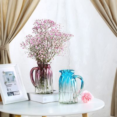New Design Home Decor Big Colored Glass Modern Vase With Handle 