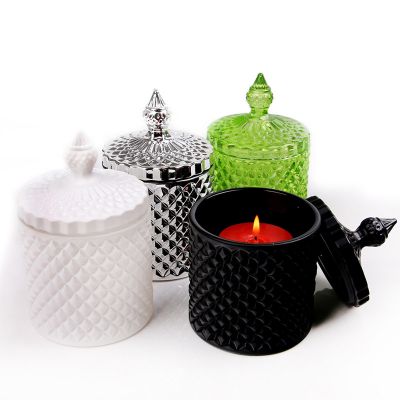 Fashion Glass Candy Jar with Glass Lid Spray Colored Glass Candle Holder