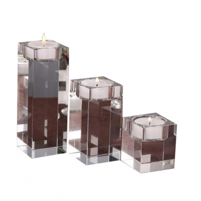High quality transparent square crystal glass candle holder