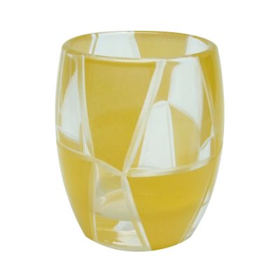 3.5oz hand-carved glass jars votive candles yellow blocks glass candle holders 