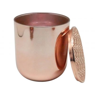 8.5oz copper candle container glass candle jars and lids with decorative metal lids