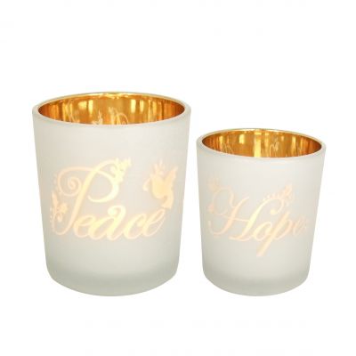 5.5oz & 2.5oz glass candle jars frosted white exterior and electroplated shiny gold interior holiday candle holders