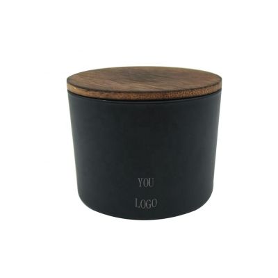 12oz-13oz black glass candle jars with wooden bamboo cork decorative lids matte black glass candle holders imprint logo