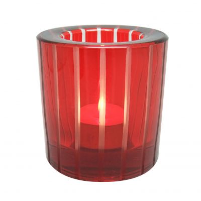 tealight glass candle holders unique votive candle jars hand cut stripes red color sprayed for Christmas decoration