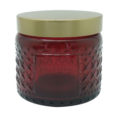 10oz coloured stars design embossed 300ml glass candle storage jars with decorative metal lids