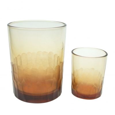 9.5oz amber glass jars 2oz votive candle holders for soy scented candles China suppliers geo cut glass candle jar