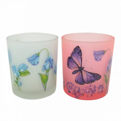 5.5oz pink frosted glass jars wholesale decorative votive candle holders glass decal transfer paper luxury candle containers 