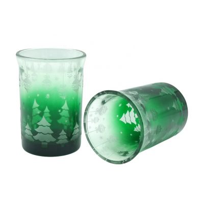 unique empty Christmas glass candle holder 7oz green color sprayed glass jars Christmas decoration