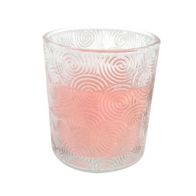 textured and embossed glass candle jar glass water cups with logo scallop rim