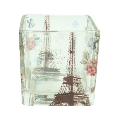 7.4oz romantic wedding cube candle stick holders glass square candle holders 