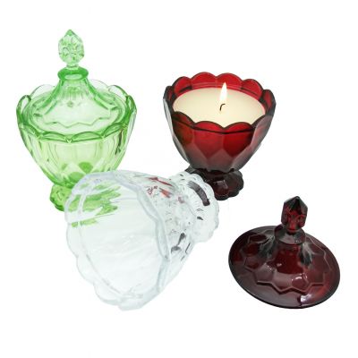 270ml 8oz wax colorful glass candle holders glass sugar storage jars with glass lids fashion