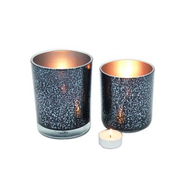 iridescent ombre lustre color glass candle jars concrete candle holder vessels vapor deposition CVD PVD IP coating
