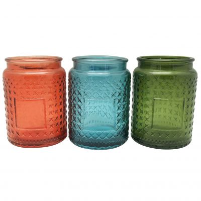 large embossed glass jar candle 17oz unique candle jars with screw top metal lids candle holders 18oz stars facets