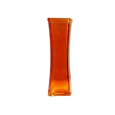 Custom Made Amber Flower Square Glass Vase For Restaurant Decoration 