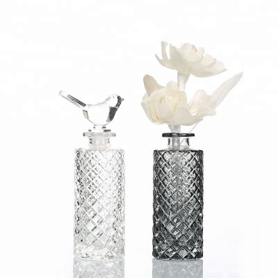Embossed Round Diffuser Glass Bottle With Stopper 