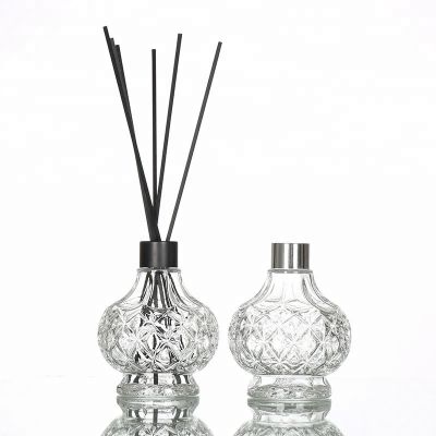 Factory 200ml Embossed Unique Glass Diffuser Empty Bottles 