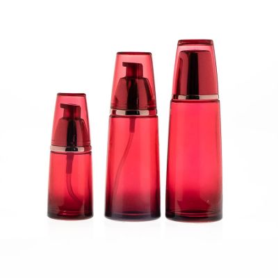 Cosmetic Packaging Set Manufacturer 1oz 3oz 4oz Round Red Coloured Luxury Glass Lotion Cream Bottle with Pump 