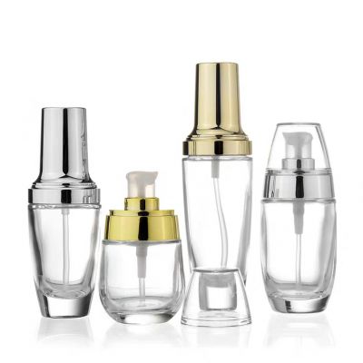  Wholesale Free Glass Empty Portable Pump Lotion Bottles Press Jars Pot Container For Makeup Skin Care Silver Gold lid