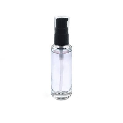 Custom round 35ml serum pump glass bottle for essence oil, lotion,beauty oil 