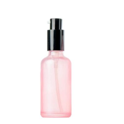 50ml Pink Empty Refillable Glass Pump Bottle With Black Pump Cover Cosmetic Makeup Eye Cream Lotion Emulsion