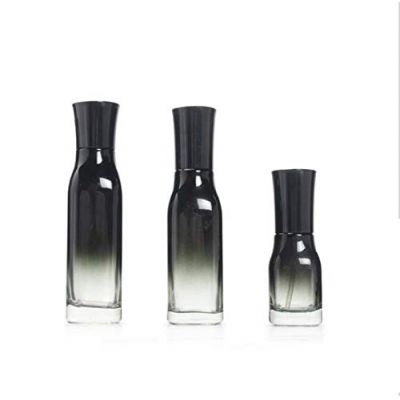 40ML 1.4OZ Empty Refillable Black Gradient Color Glass Pump Press Lotion Bottle Cosmetic Storage Emulsion Essence 