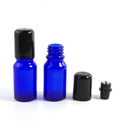 10ml 30ml blue essential oil roller bottles with black cap and metal ball wholesale 