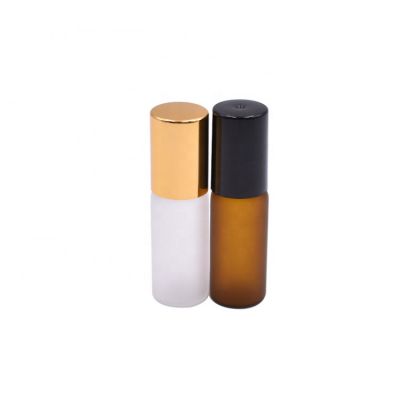 cosmetic essential oil package 3ml 5ml amber frosted glass roller bottle with stainless steel roller 