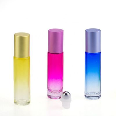 high quality refillable empty gradient color glass roll on bottle 10ml for perfume, essential oil 