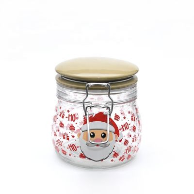 500ML airtight glass jars food container / glass jar with sealing top lid for Christmas 