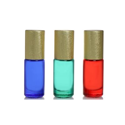 5ml Color spraying mini roll on glass bottle with brushed metallic cap 
