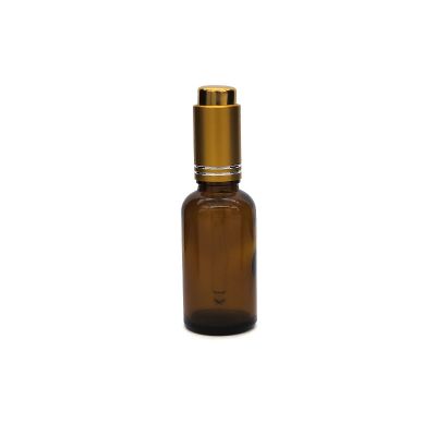 wholesale 30ml Amber Cbd Essential oil Glass Dropper Bottle with Aluminum Press Pump Dropper 