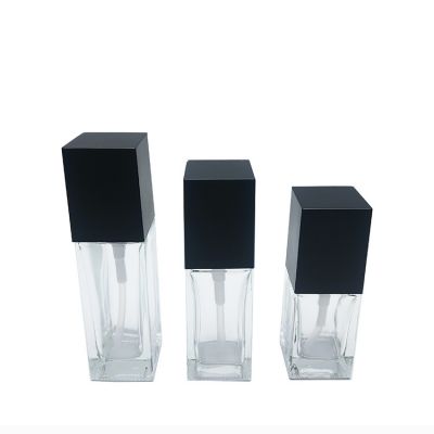 20ml 30ml 50ml transparent square portable pocket travel cosmetics black cream pump glass emulsion lotion bottle 