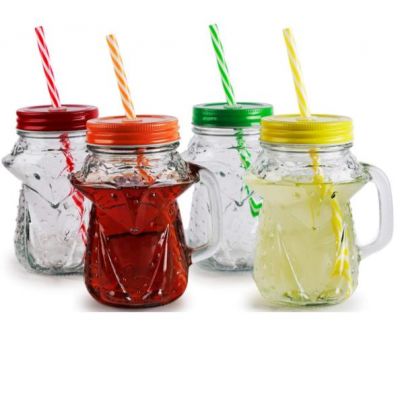 16 oz 480ml Wholesale clear custom glass bottle jar drinking cups with handle fox mason jar 