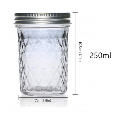 Wholesale 8oz/250ml round crystal food storage glass mason jar with metal lid