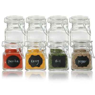4OZ 120ml Square Kitchen Storage Clear cookie Spice clip top glass Jar set with Glass Lid 