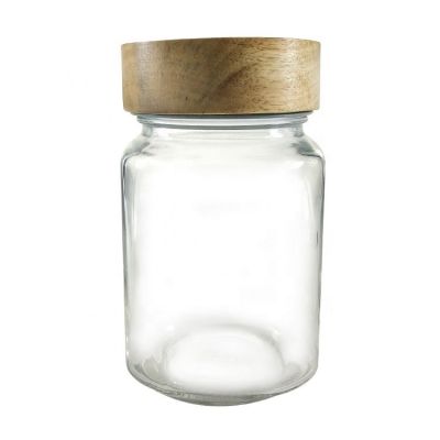 450ml square glass mason jar with wooden lid 