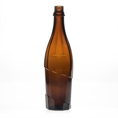 Hot sale factory direct unique shaped 520ml 16oz amber brown empty glass wine Bottles for whisky /vodka 