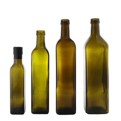 Hot Sale Empty Amber Square 250 ML 500 ML 750 ML Olive Oil Glass bottle With Green Plastic Screw Cap 