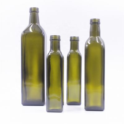 In stock 100ml 250ml 375ml 500ml 750ml 1000ml dark green square cooking edible olive oil glass bottle 