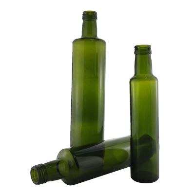 Eco-Friendly Dark Green Empty Round 250 ML Cooking Oil Glass Bottle For Olive Oil With Aluminum Screw Cap 
