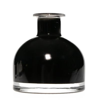 Black 50ml glass round shape perfume diffuser bottle car with black cap and decal 