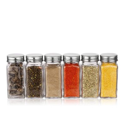 In Stock Wholesale 4oz Square Glass Spice Jar bottles with metal Lids 