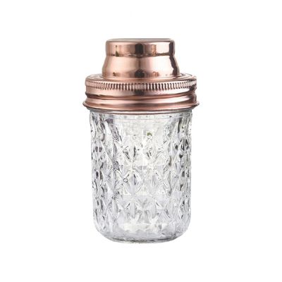 8oz 250ml Round Crystal Glass Mason Spice Jar with 70mm Copper Plated Cocktail Shaker Lid 